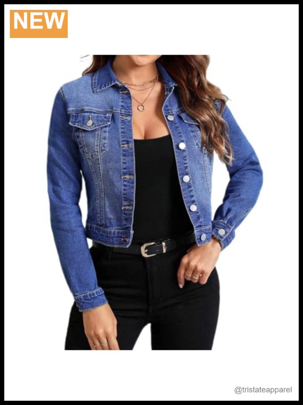 Cropped Stretch Denim Jean Jacket Long Sleeve Button Down Slim Fit